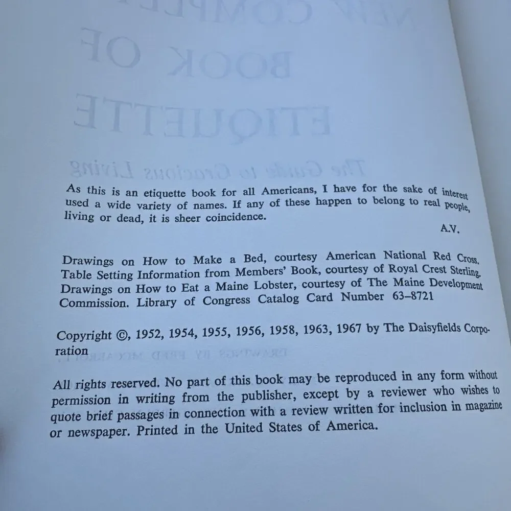 Vintage Amy‎ Vanderbilt's New Complete Book of Etiquette 1967.